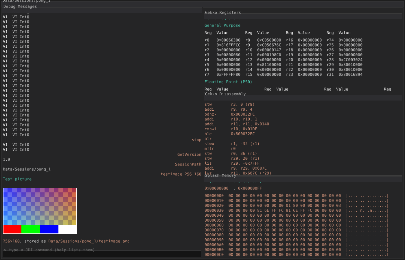 The new DebugUI2 debugger with the Gekko registers and memory