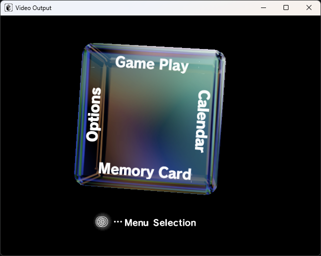 The GameCube IPL menu rendered by pureikyubu