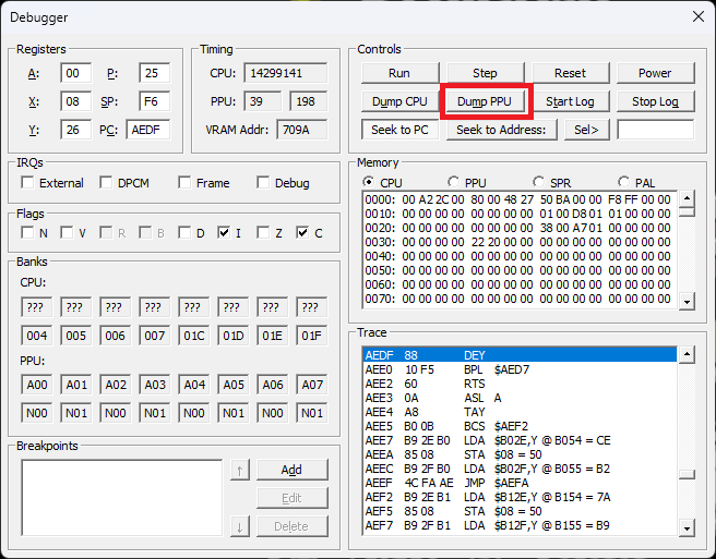 Saving PPU memory in Nintendulator